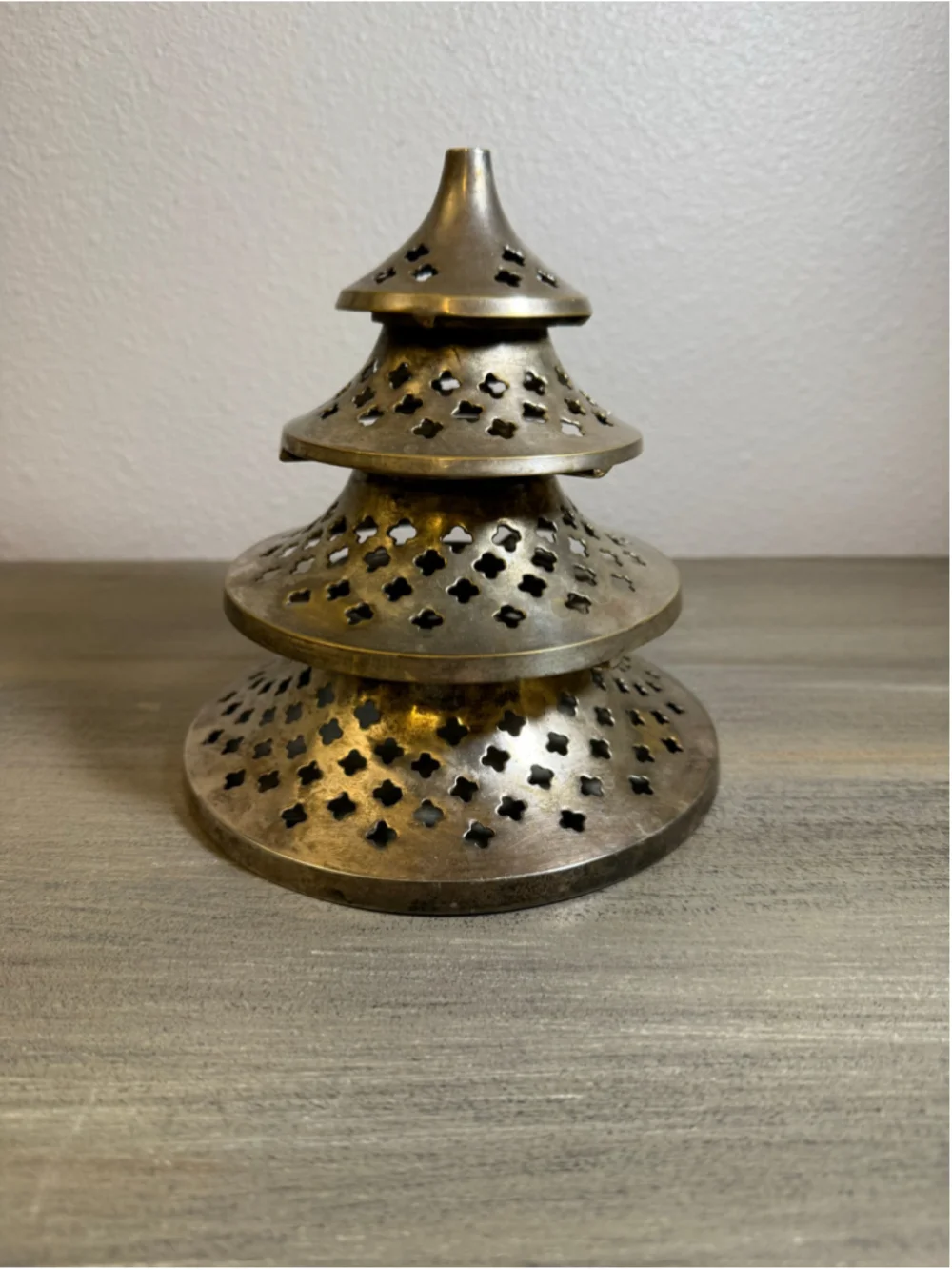 Vintage brass Christmas tree shaped candle holder 6 inches tall